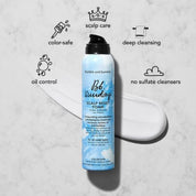 Bumble and Bumble Scalp Reset Foam bottle with features on a gray background