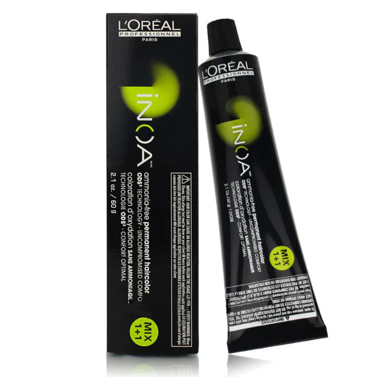 L'Oreal Inoa hair color tube and packaging on a white background