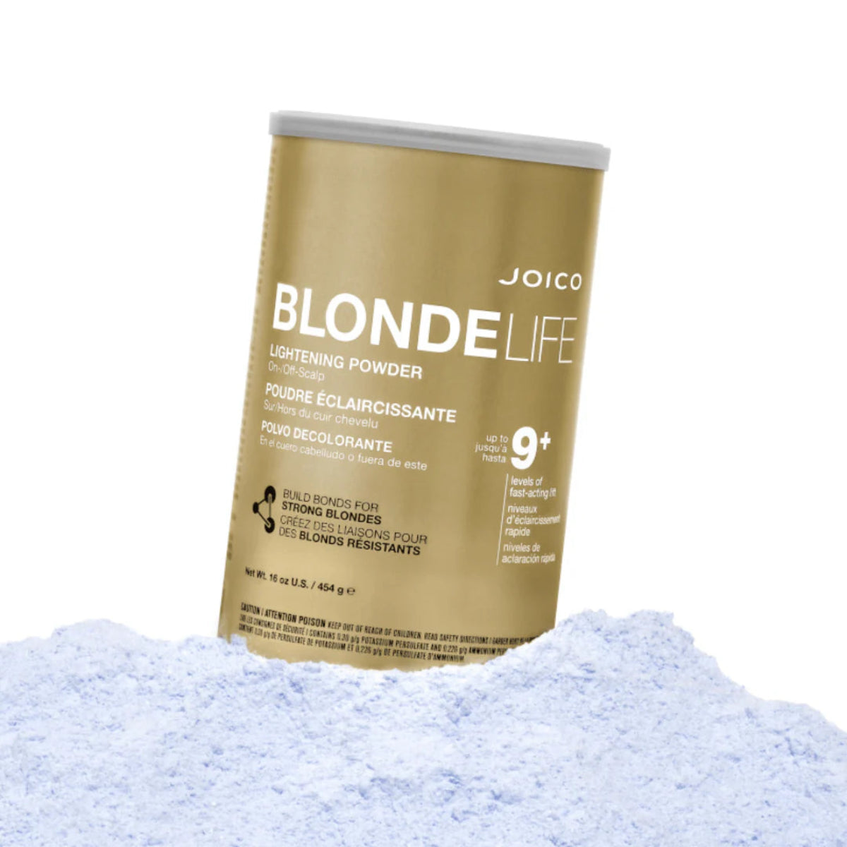 Joico Blonde Life lightening powder packaging with powder in foreground