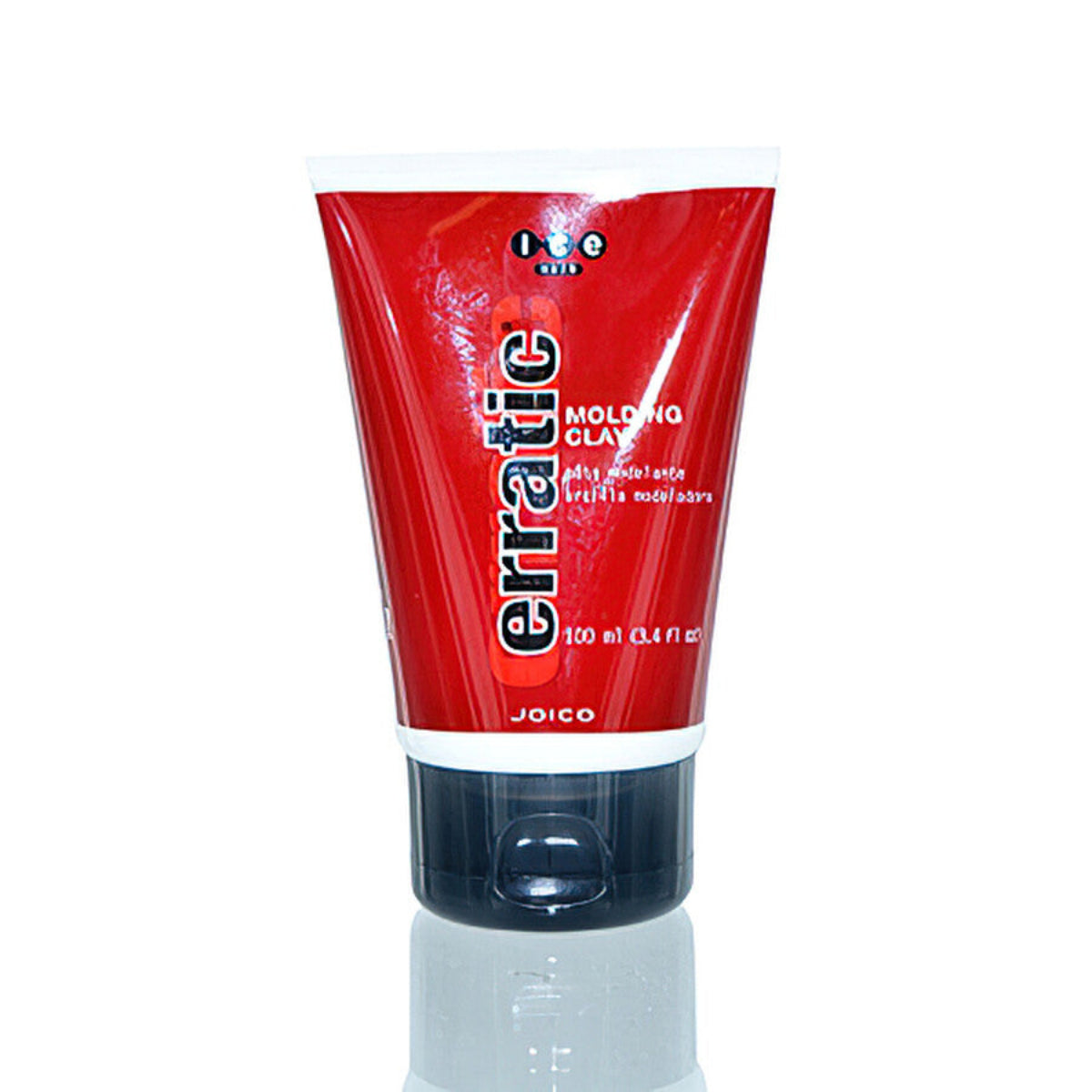Red tube of Joico Erratic molding clay on a white background