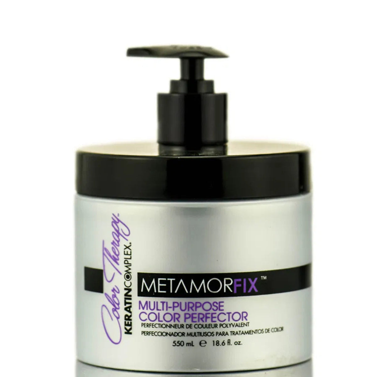 Metamorfix multi-purpose color perfector jar with pump on a white background