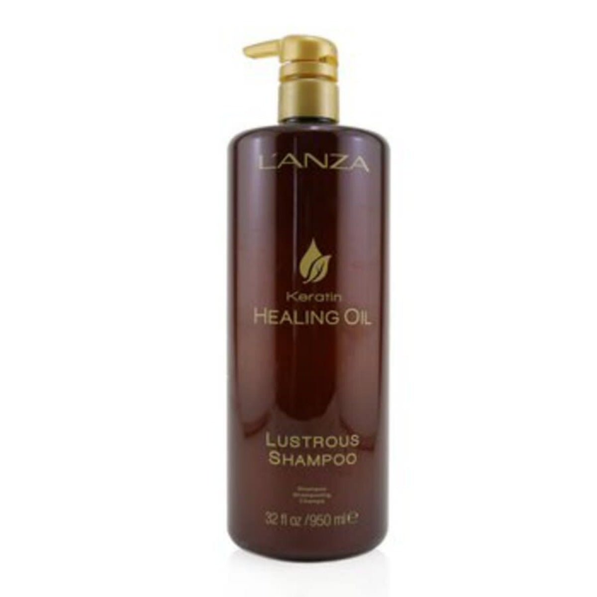L'ANZA Keratin Healing Oil Lustrous Shampoo bottle on a white background