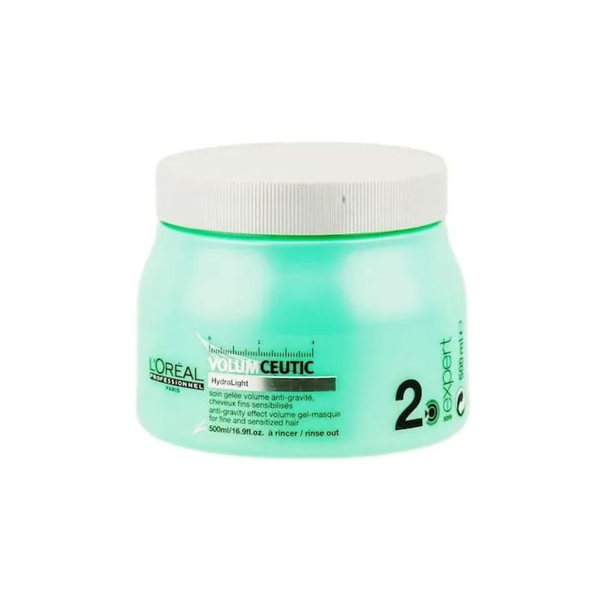 A 500ml jar of L'Oréal Paris Professional Young Ceutic Hair Building Treatment in the 'Hydrated Light' color, featuring a translucent mint green body and a white screw-on lid, set against a plain white background.