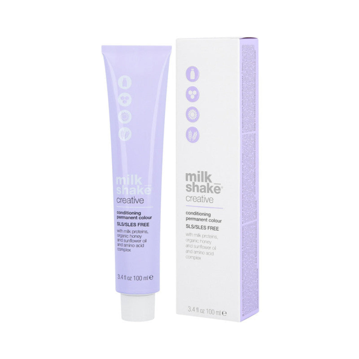 Milk Shake hair color tube and packaging on a white background