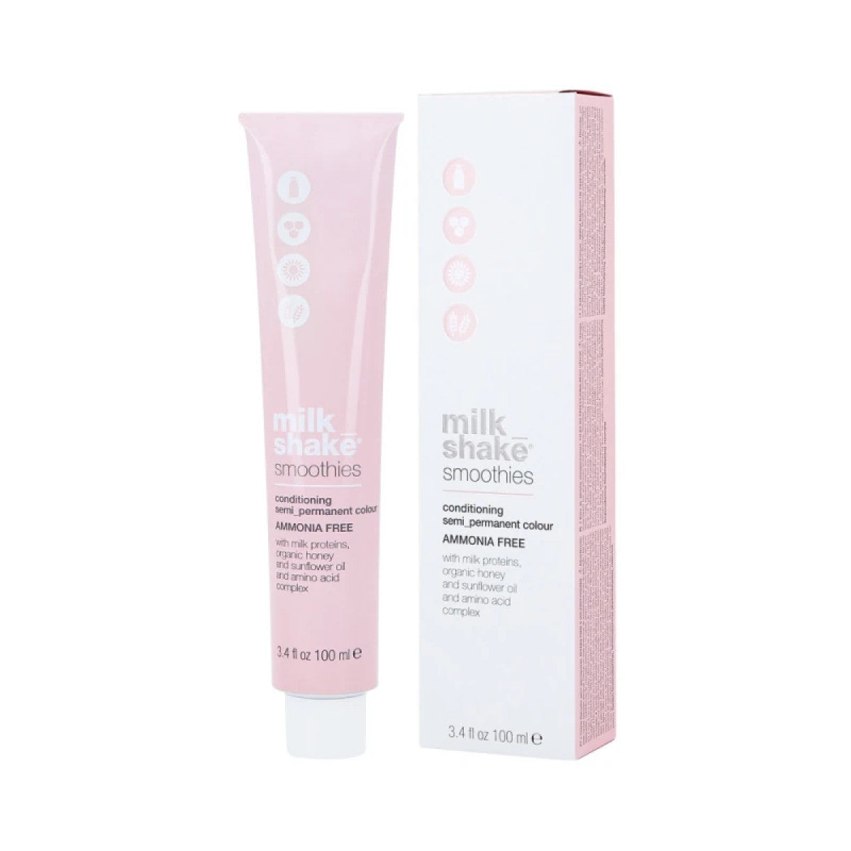 Milk Shake Smoothes hair color tube and packaging on a white background