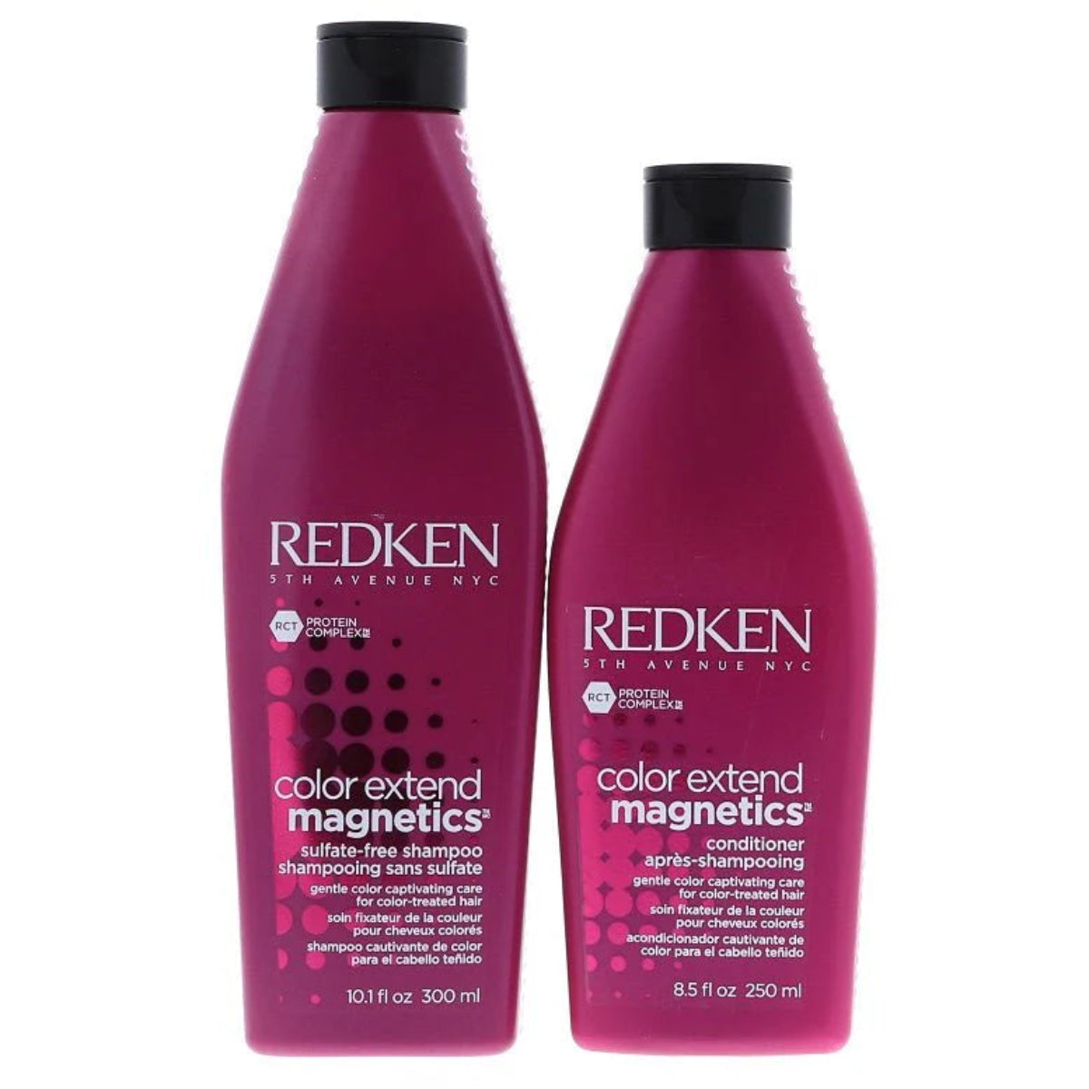 Two Redken Color Extend Magnetics hair care bottles on a white background