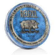 Reuzel pomade container with blue lid and white base on a white background