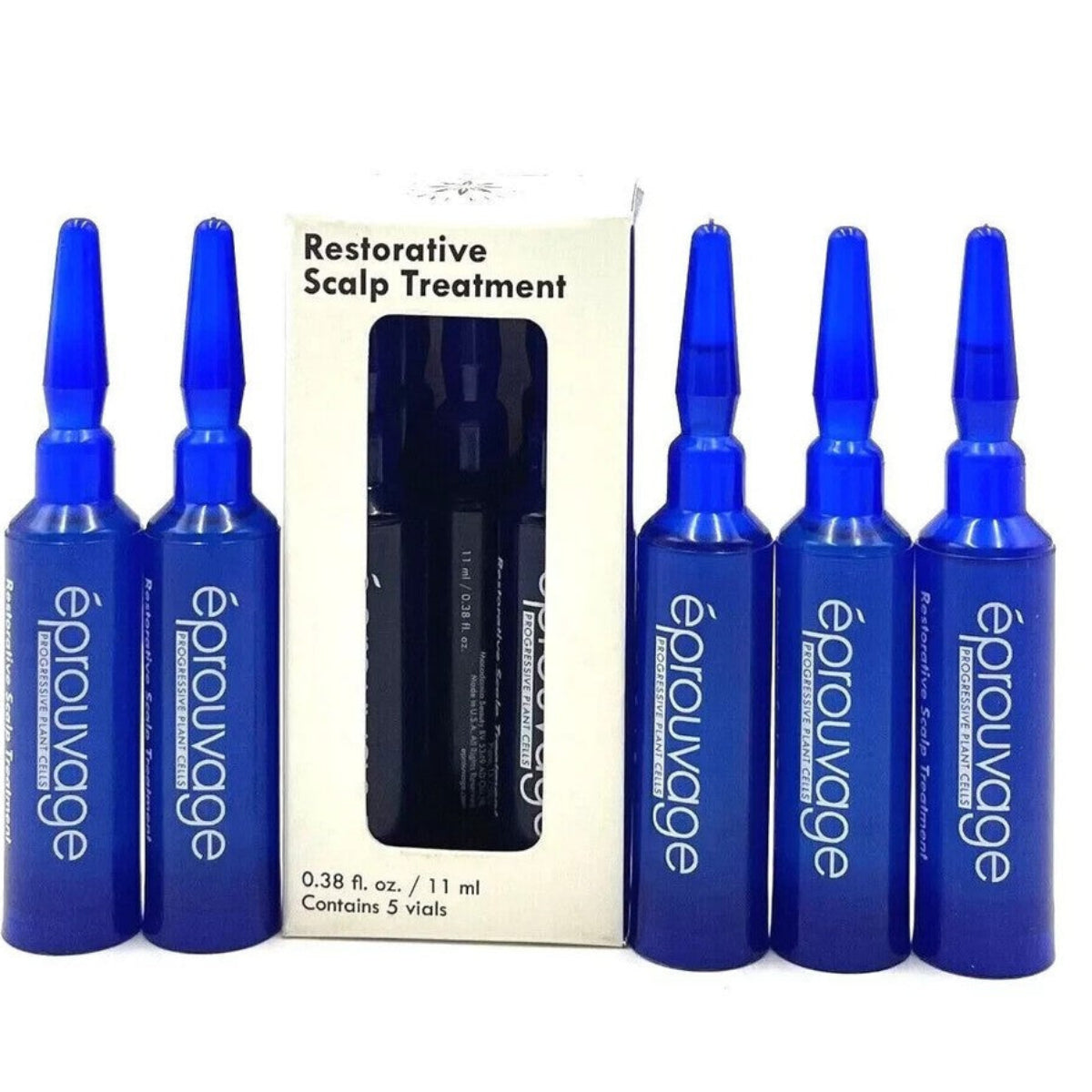 éprouvage restorative scalp treatment with blue ampoules and packaging on a white background
