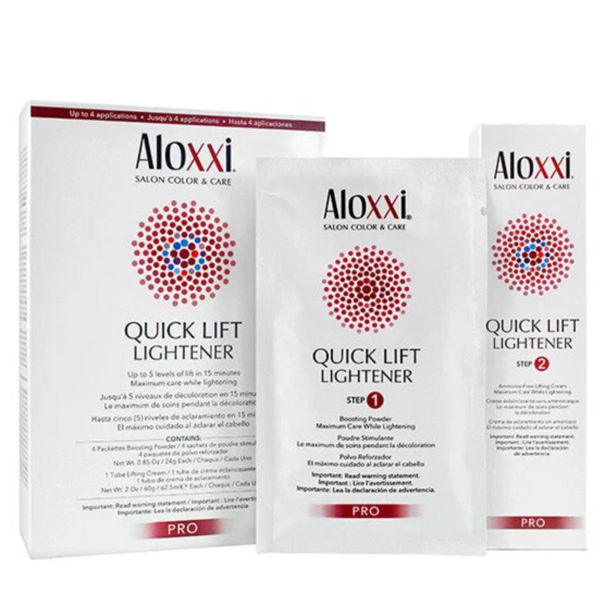 Aloxxi Quick Lift Lightener packaging on a white background
