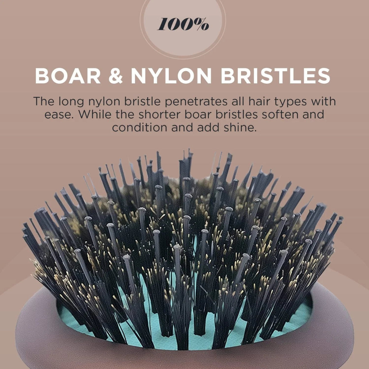 Hairbrush with boar and nylon bristles on a beige background