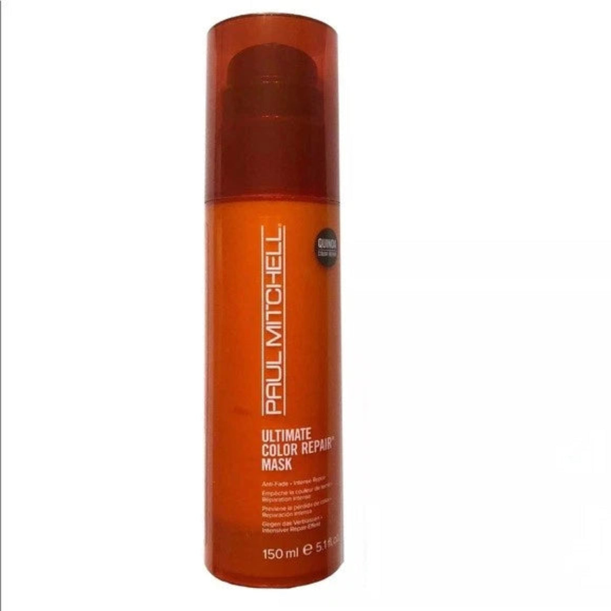 Orange bottle of Paul Mitchell Ultimate Color Repair Mask on a white background