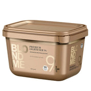 Bronze container of 'Blond Me' hair lightener on a white background