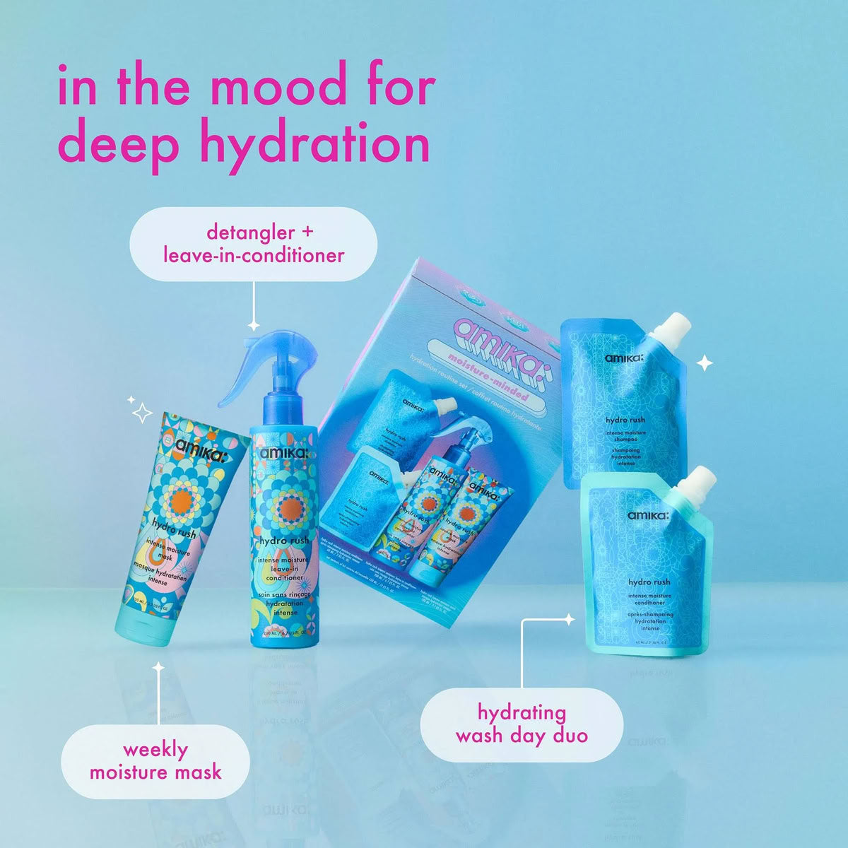 Amika Moisture-Minded Hydration Routine Hydro Rush Set, Deep