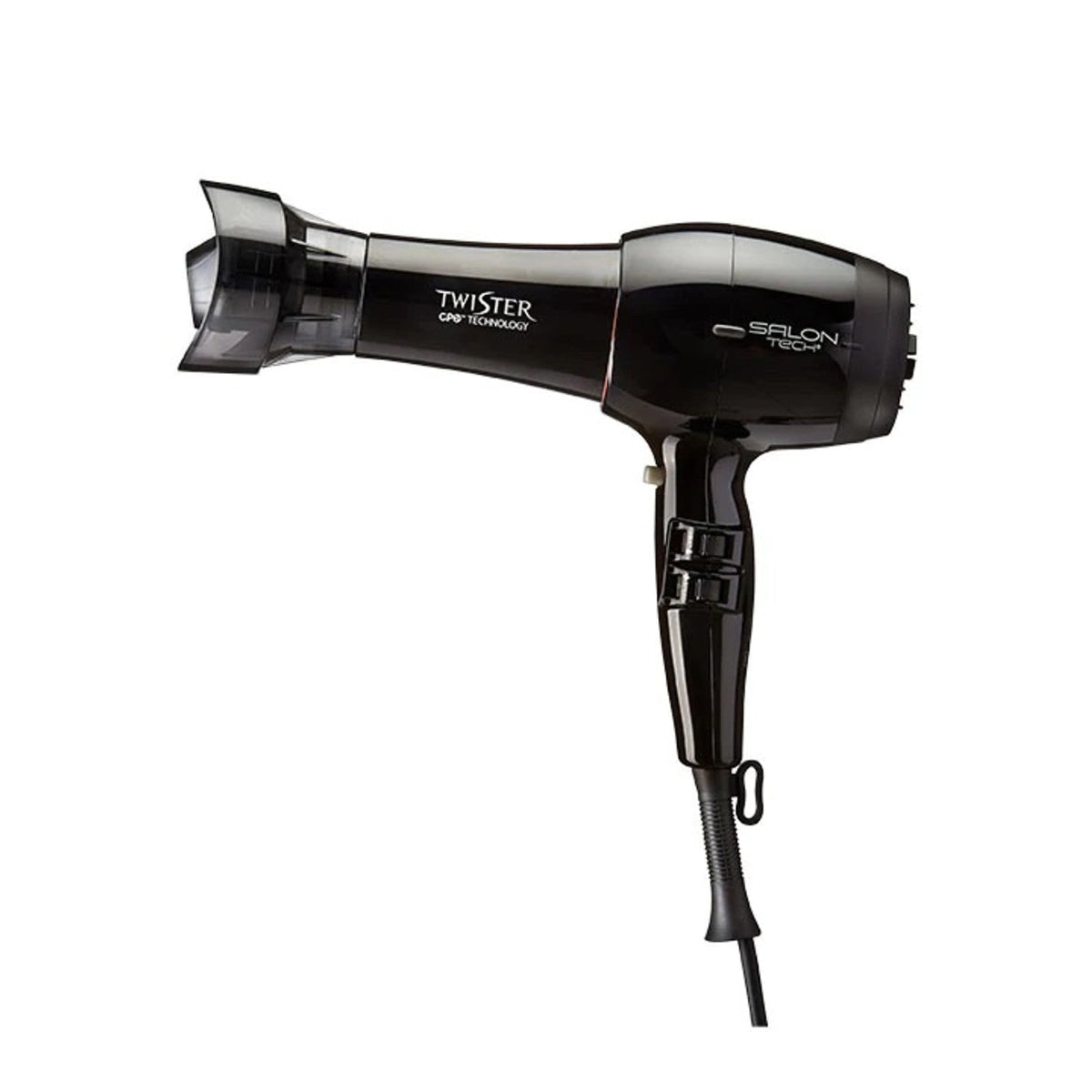 Black hair dryer with 'Twister' and 'Salon Tech' branding on a white background