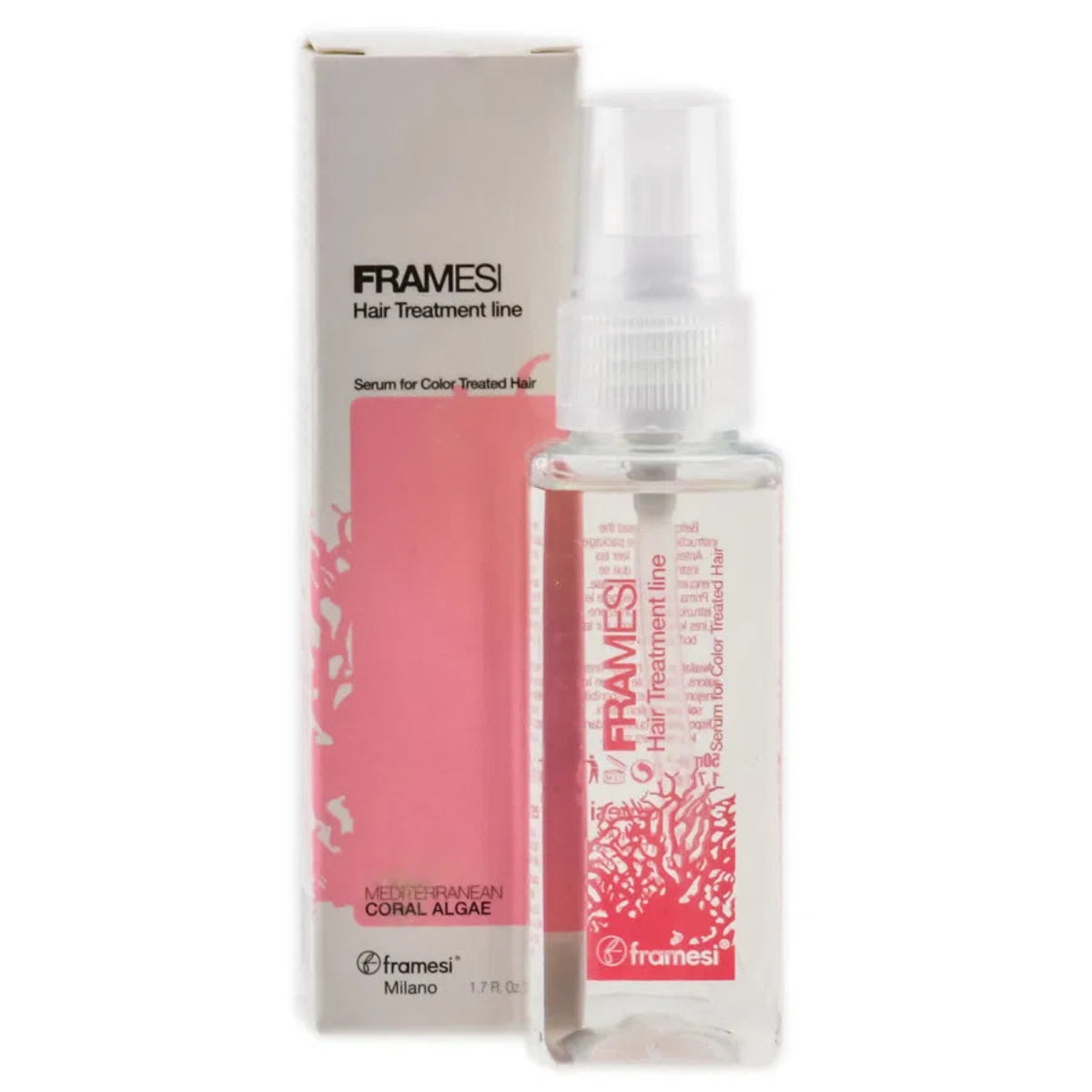 Framesi hair treatment serum bottle with packaging on a white background