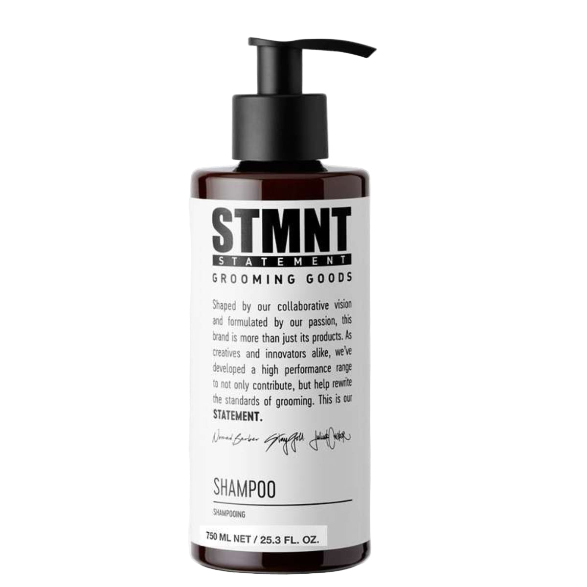 Bottle of STMNT Grooming Goods Shampoo on a white background
